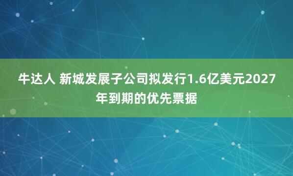 牛达人 新城发展子公司拟发行1.6亿美元2027年到期的优先票据