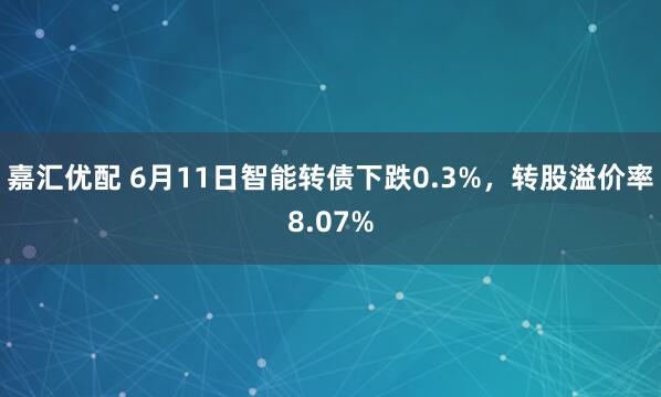 嘉汇优配 6月11日智能转债下跌0.3%，转股溢价率8.07%