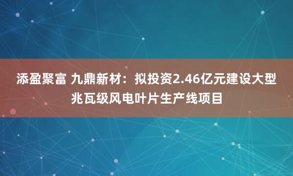 添盈聚富 九鼎新材：拟投资2.46亿元建设大型兆瓦级风电叶片生产线项目